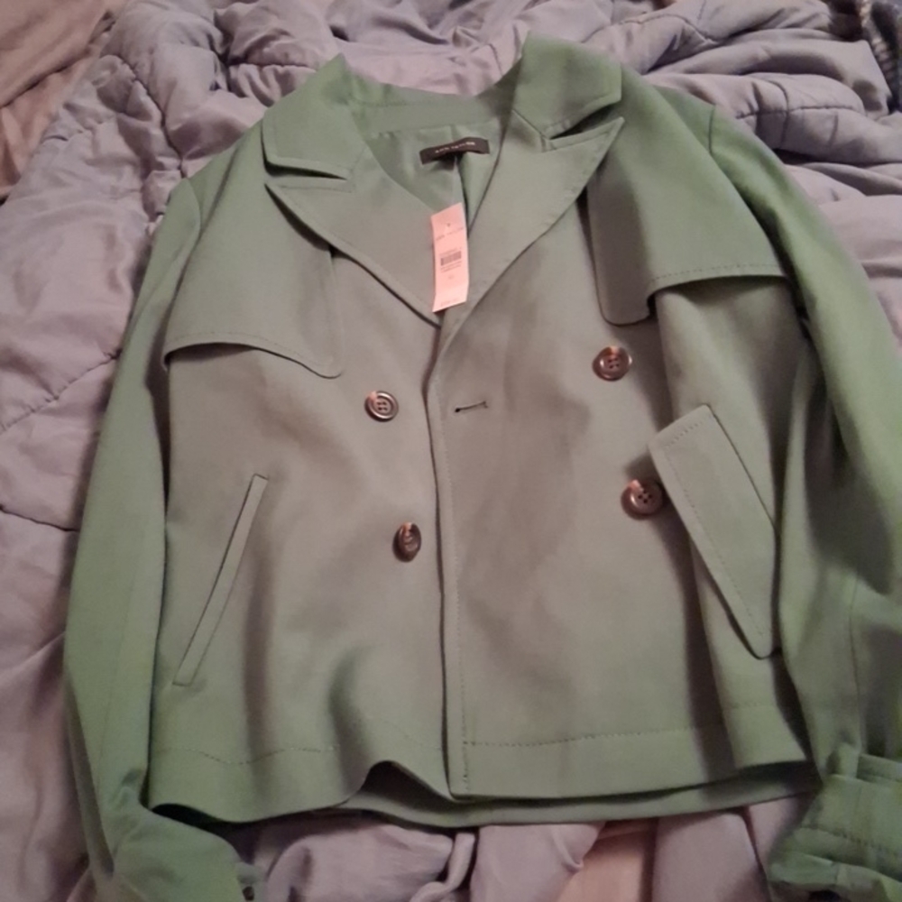 Ann Taylor Mint Green Double-Breasted Trench Coat